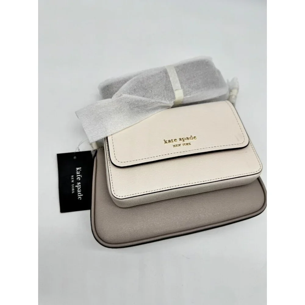 KATE SPADE NY Double Up leather crossbody + Dust bag  White/Gray (Defective)
